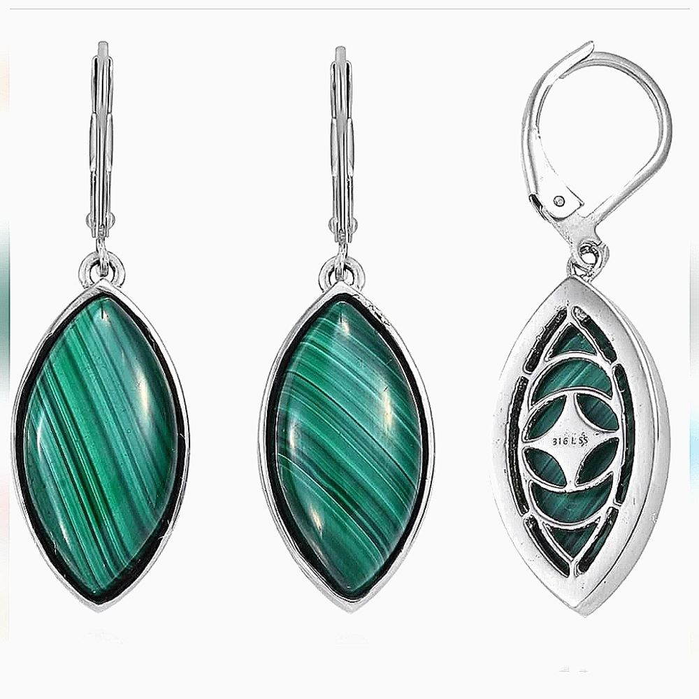 Genuine Malachite Earrings in Stainless Steel